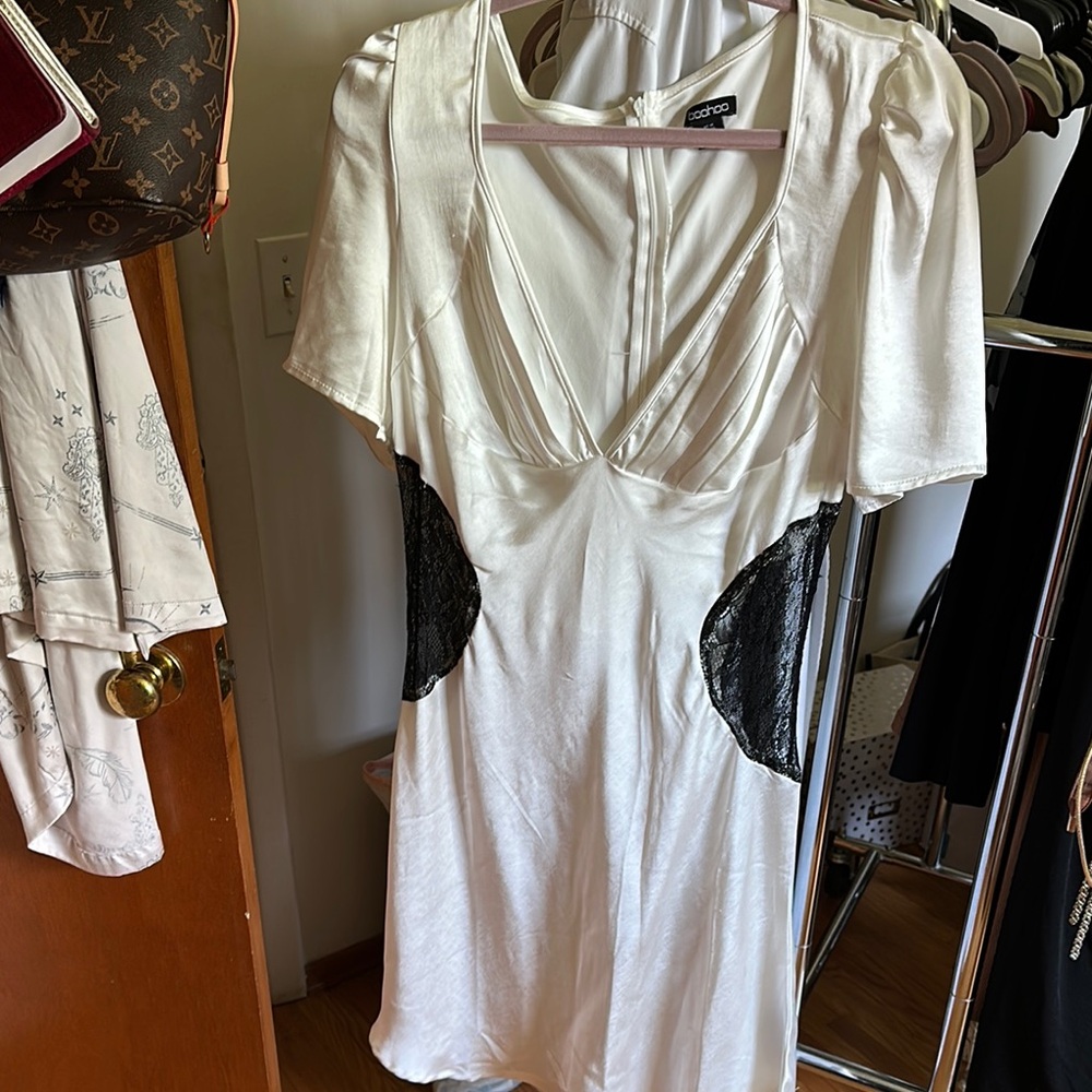 White Dress with Black Lace Accents